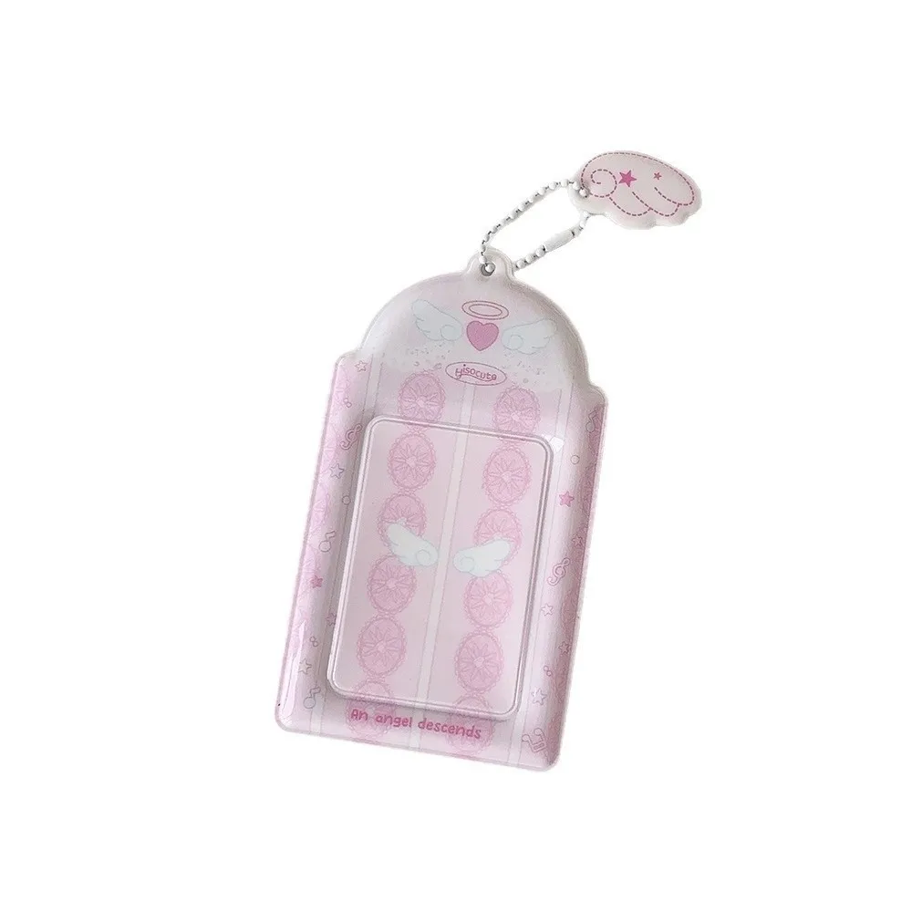 Cute PVC Photocard Holder Keychain Cartoon Hanging Decoration Photo Frame Angel Wings ID Badge Holder for Student Girls