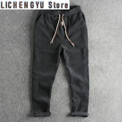 خريف جديد الأمريكية الرجعية الشنيل محبوك Sweatpants الرجال بسيطة الوزن الثقيل فضفاض مستقيم عارضة الرياضة الشباب السراويل