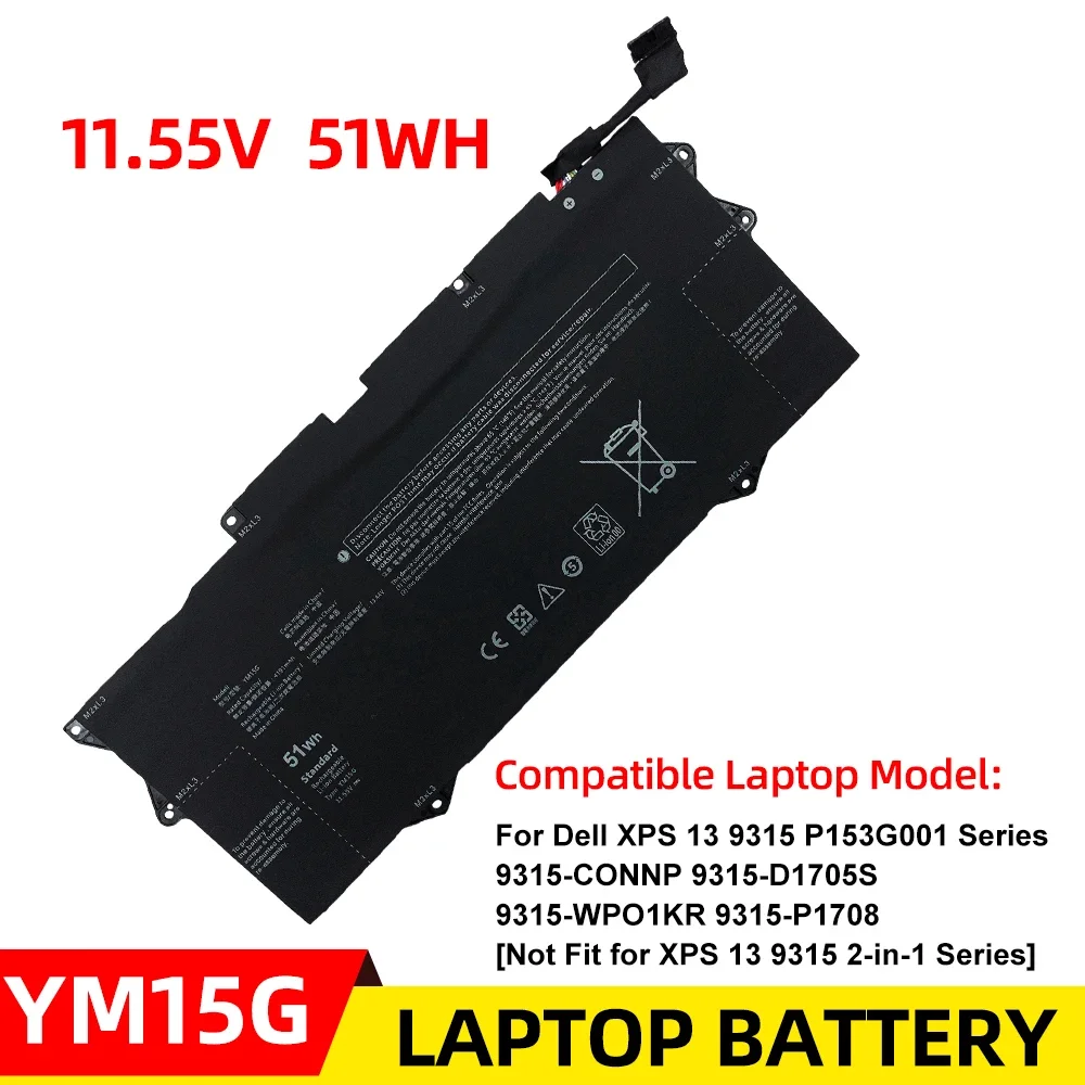 

New Laptop battery YM15G For DELL XPS 13 9315 G9FHC 0G9FHC Series battery 11.55V 4191mAh 51Wh