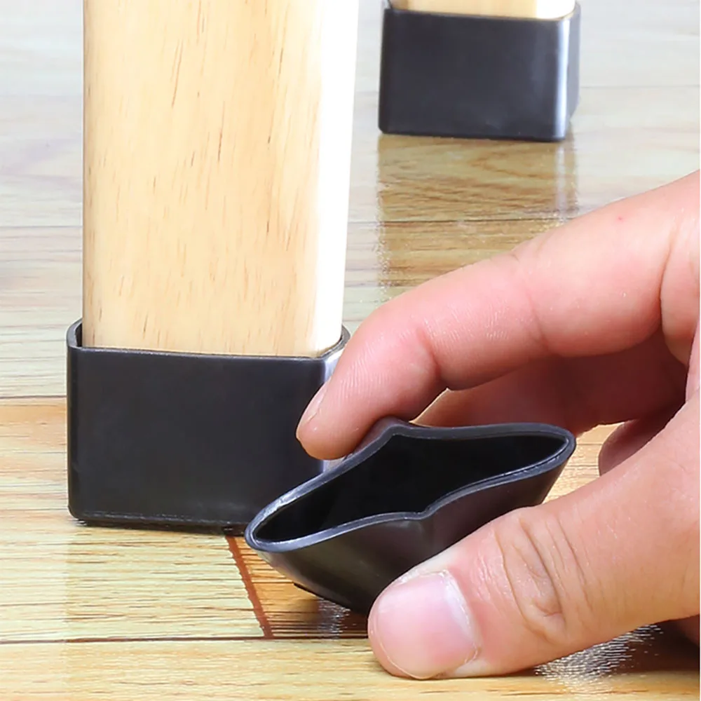 4/6/8pcs Square Chair Legs Caps Rubber Rectangle Table Foot Cover Pipe Plugs Dust Cover Socks Floor Protector Furniture Leveling