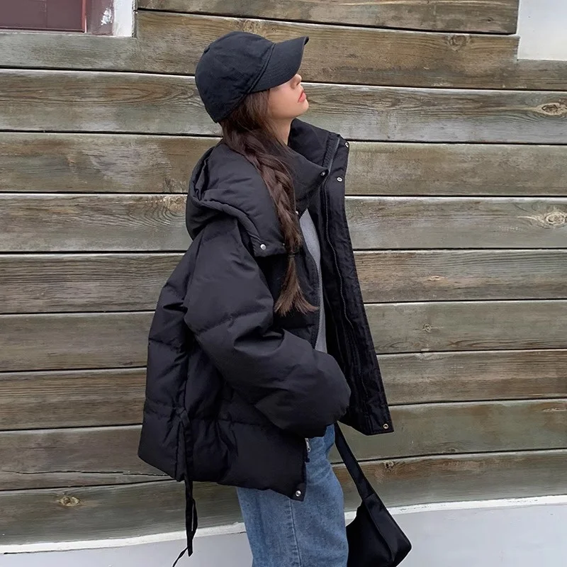 

plus Size Autumn Winter Thiened Zipper Stand Collar Women's Bread Coat Pure Color Versatile Large Size Outerwear