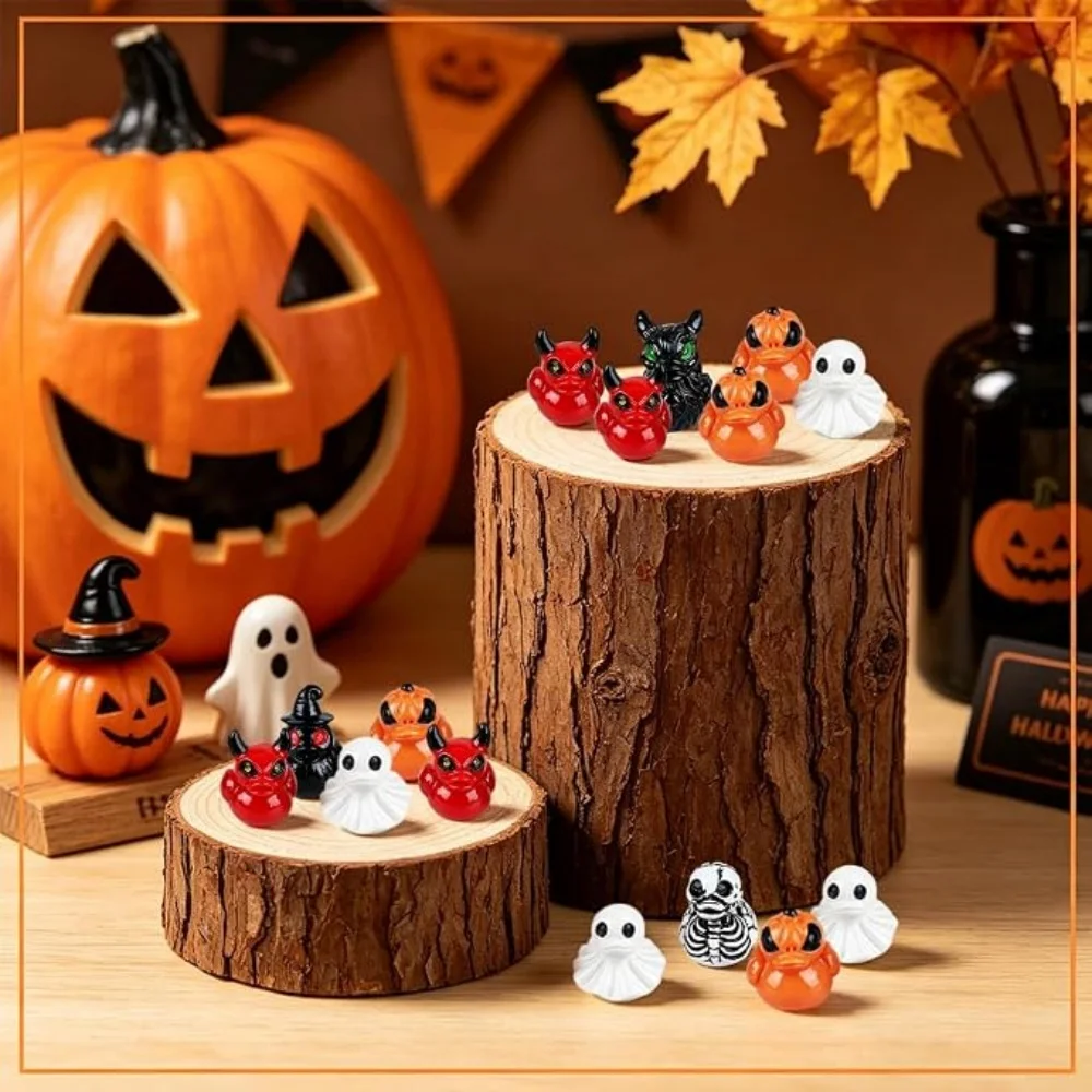 10/100 Stück Halloween Mini-Enten-Figuren, Teufel-Geist-Schädel aus Kunstharz, Winzige Gruselige Statuen, Großpackung für Party-Dekoration und Geschenke – Detail 9