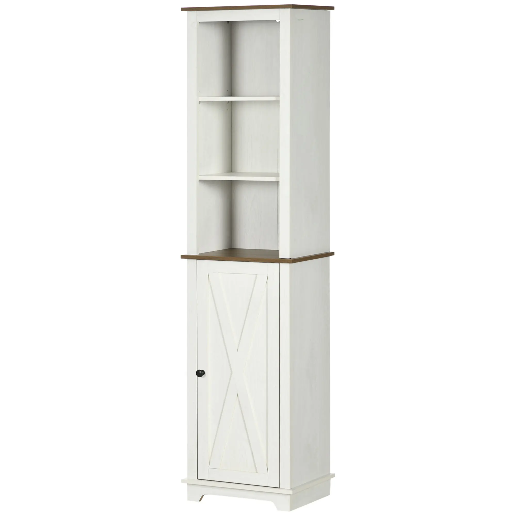 Farmhouse Bathroom Cabinet, Tall Storage Cabinet with Door and Adjustable Shelves, 15.5" x 11.75" x 63", White view 6