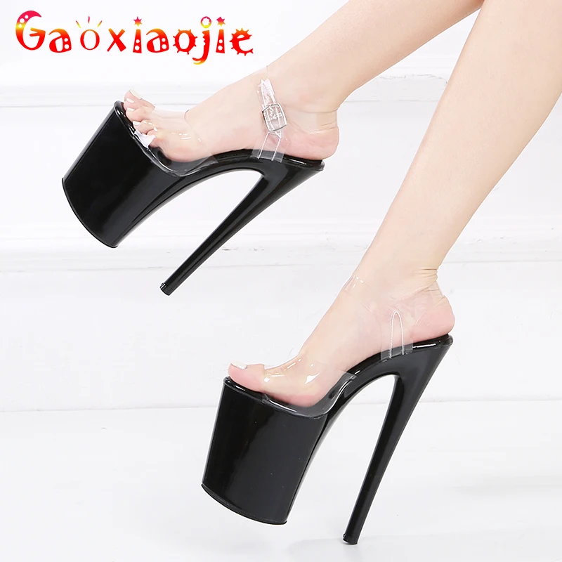 Sexy Apricot Sandals Super High Heels 20cm 2023 New Fashion Extreme Platform10CM Pole Dance Shoes Model  Show Transparent Shoes