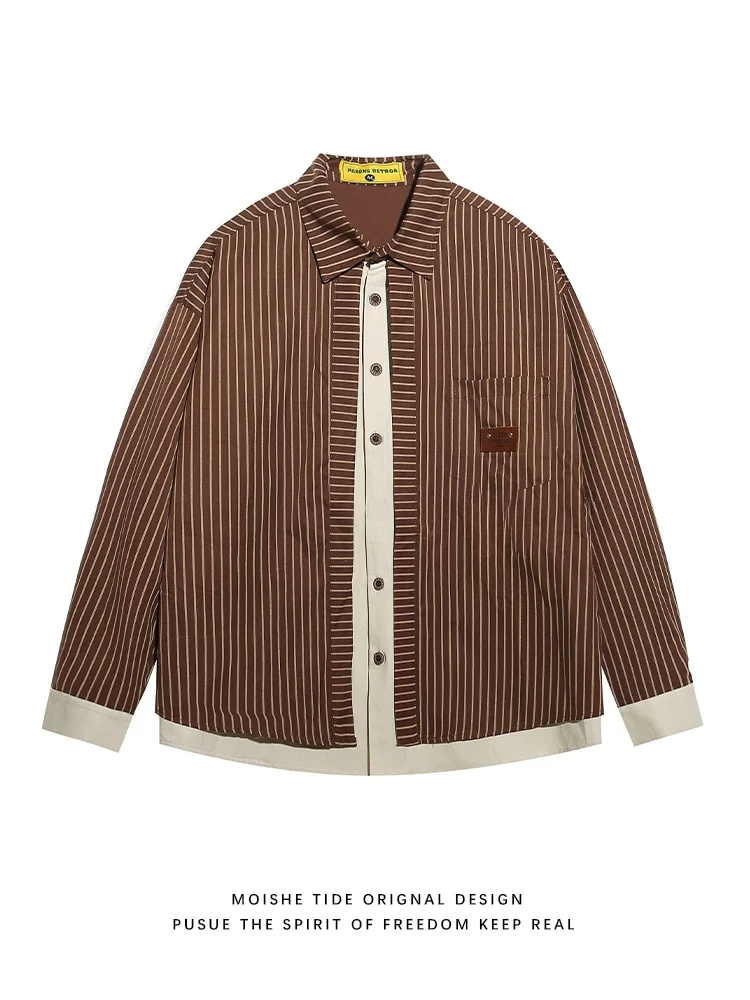 

Loose Fit Men's Long Sve Striped irt Vintage Color Blo Spring Faion Casual Wear Youth Trend Cotton lin Button down