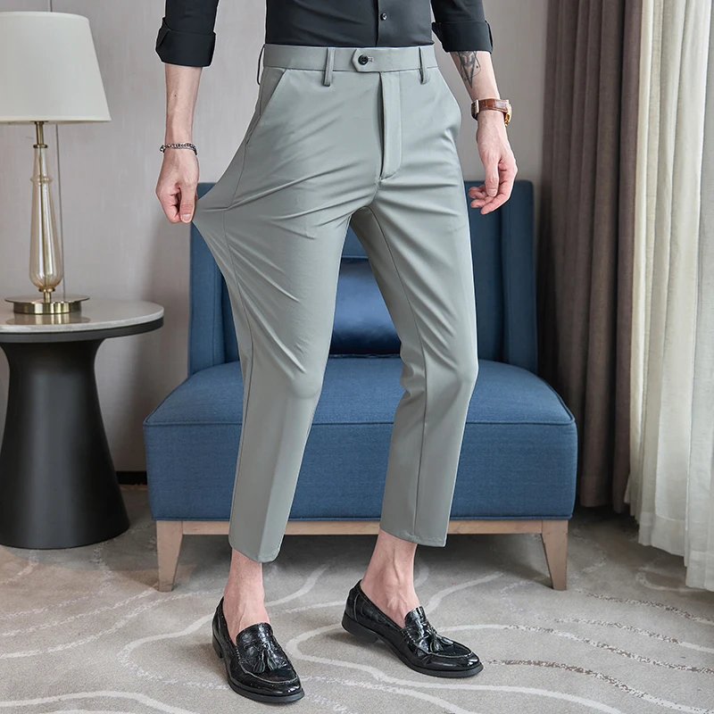 

Мужские классические брюки, корейская роскошная одежда, Pantalones Hombre, облегающие повседневные брюки со средней талией, деловая официальная одежда, прямые мужские брюки 36
