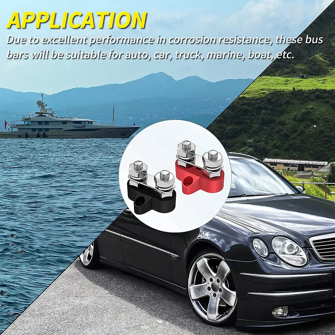 NN89R 터미널 블록 스터드 M8 48V 정션 블록 버스 바 트럭 RV 보트용 듀얼 헤비 듀티 배전 스터드, 검정색