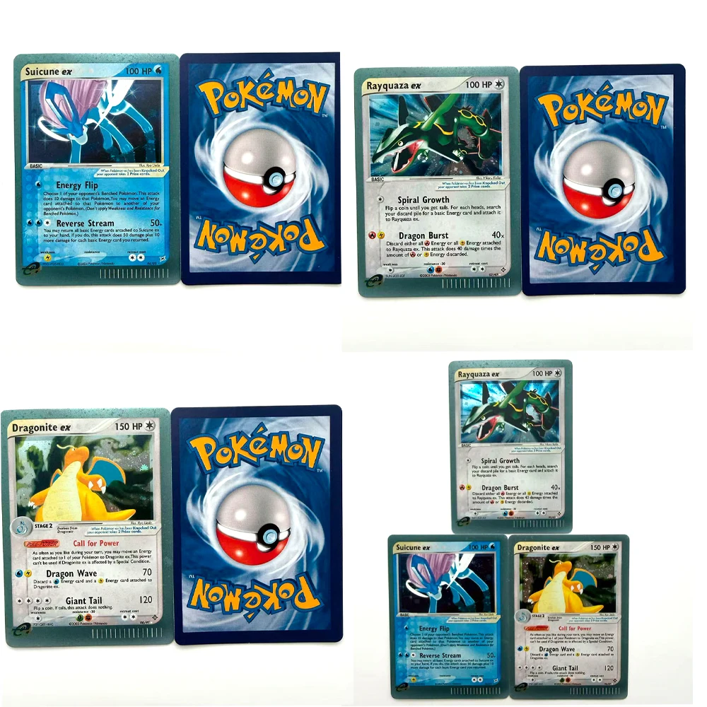 DIY PTCG PKM Card Rayquaza Dragonite Suicune Vintage EX Dragon Holo Vintage Anime Game Collection Cards Gift