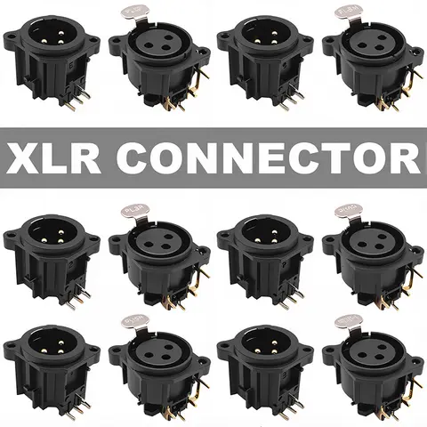 2 peças conector xlr de plástico preto de 3 pinos macho/fêmea conector xlr jack tomada de alto-falante com botão de pressão