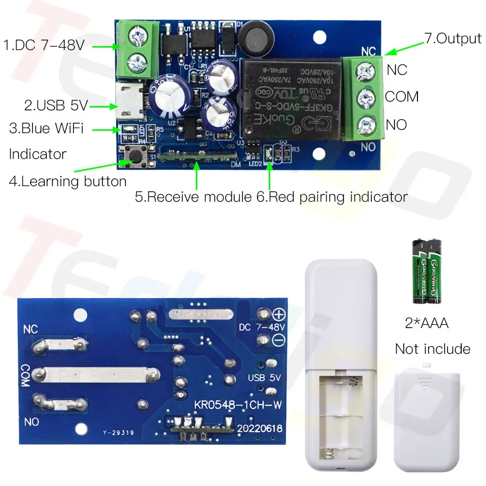 Tedeligo 2.4GHz Ewelink Smart Switch WiFi 12v 24v 6v Switch, telecomando per cancello del Garage, modulo di temporizzazione, funziona con Alexa