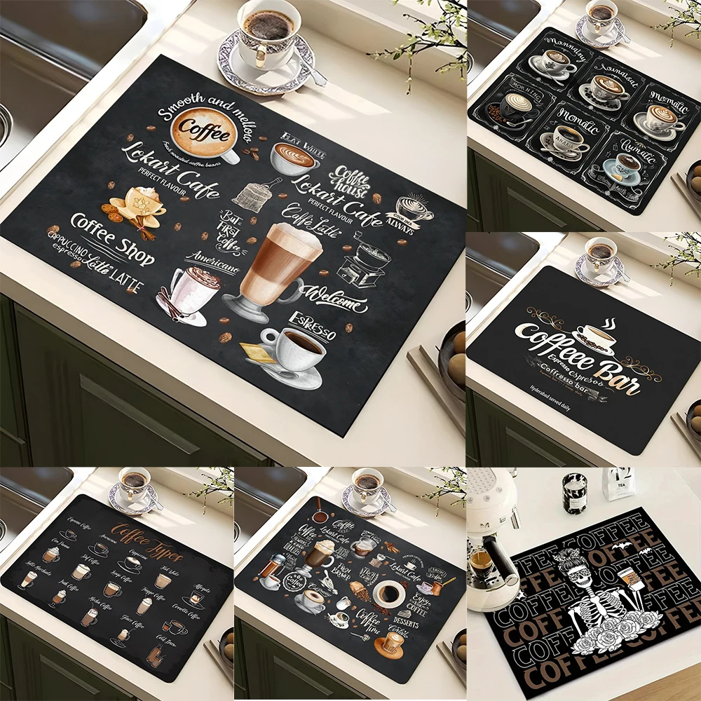 

Кухонный сушильный коврик на кофейную тематику с доской в стиле ретро, нескользящий быстросохнущий прочный коврик для кофейной станции