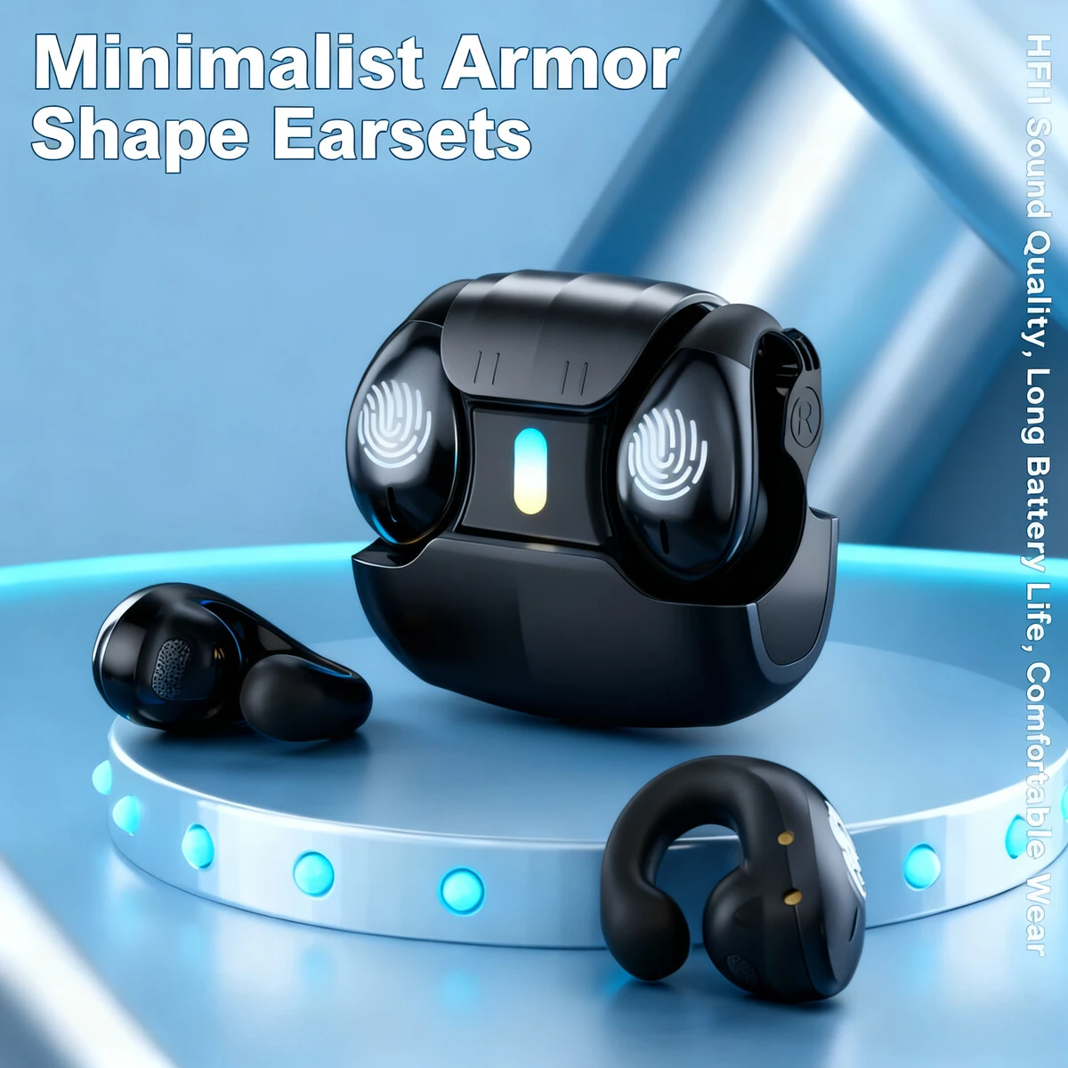 Minimalist Mecha Style Wireless Bluetooth Ear-clip Earbuds Breathing Light HIFI Sound Quality Deep Bass Earphones For Music Game