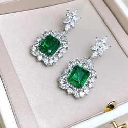 Huitan Wedding Trend Cubic Zircon Earrings for Women Gorgeous Green CZ Flower Design Aesthetic Female Drop Earrings New Jewelry
