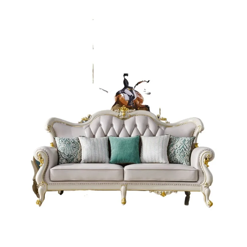 

Leather sofa, European cowhide sofa French court style high-end villa living room princess chair combination