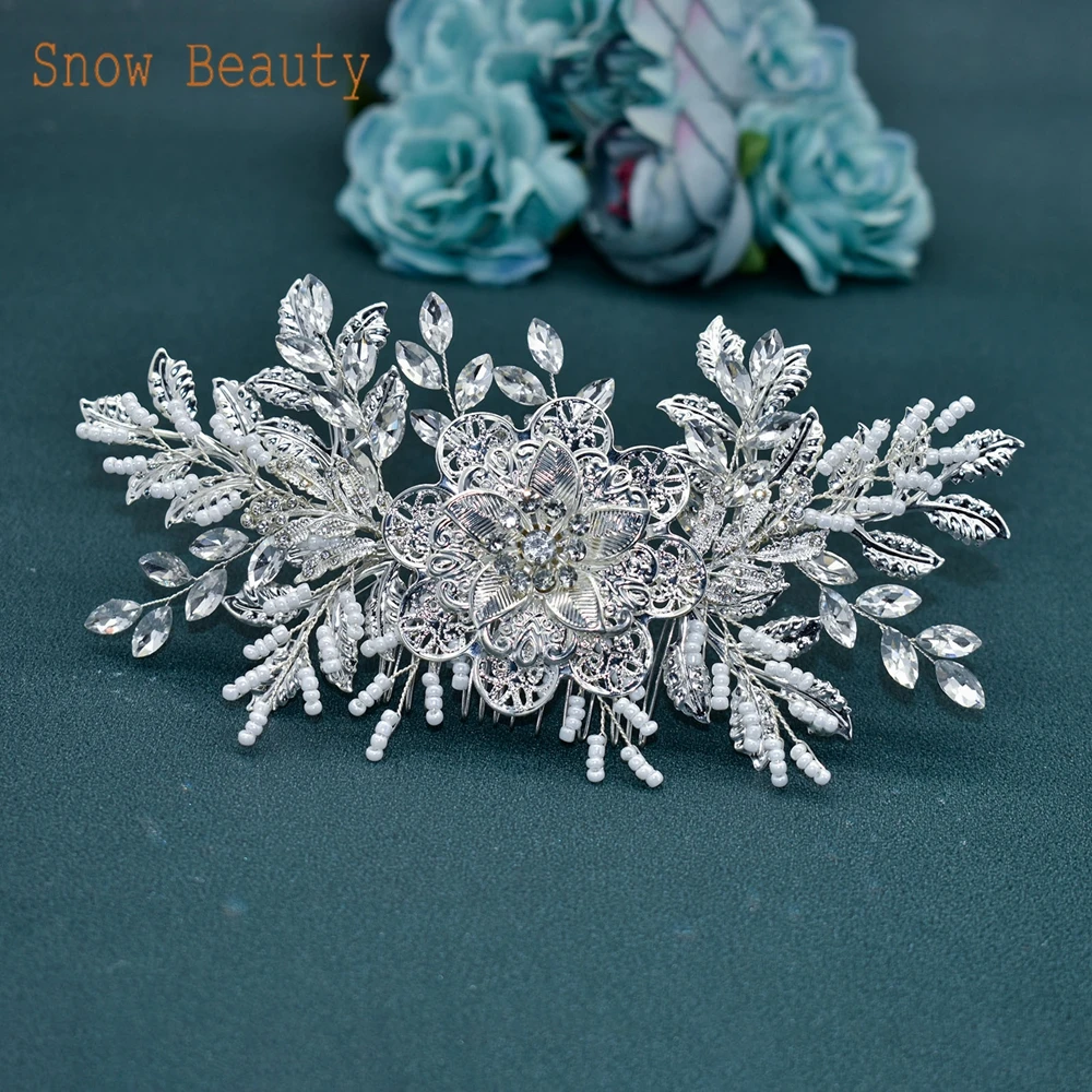 Luxury Leaves Hair Comb para Mulheres, Noiva Hair Clip, Bridal Tiara, Handmade Girl Headwear, Bridesmaid Headpiece, Acessórios do casamento, DZ099