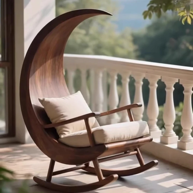 

New Chinese ebony solid wood rocking chair balcony siesta living room Song aesthetic chaise longue sofa recliner furniture