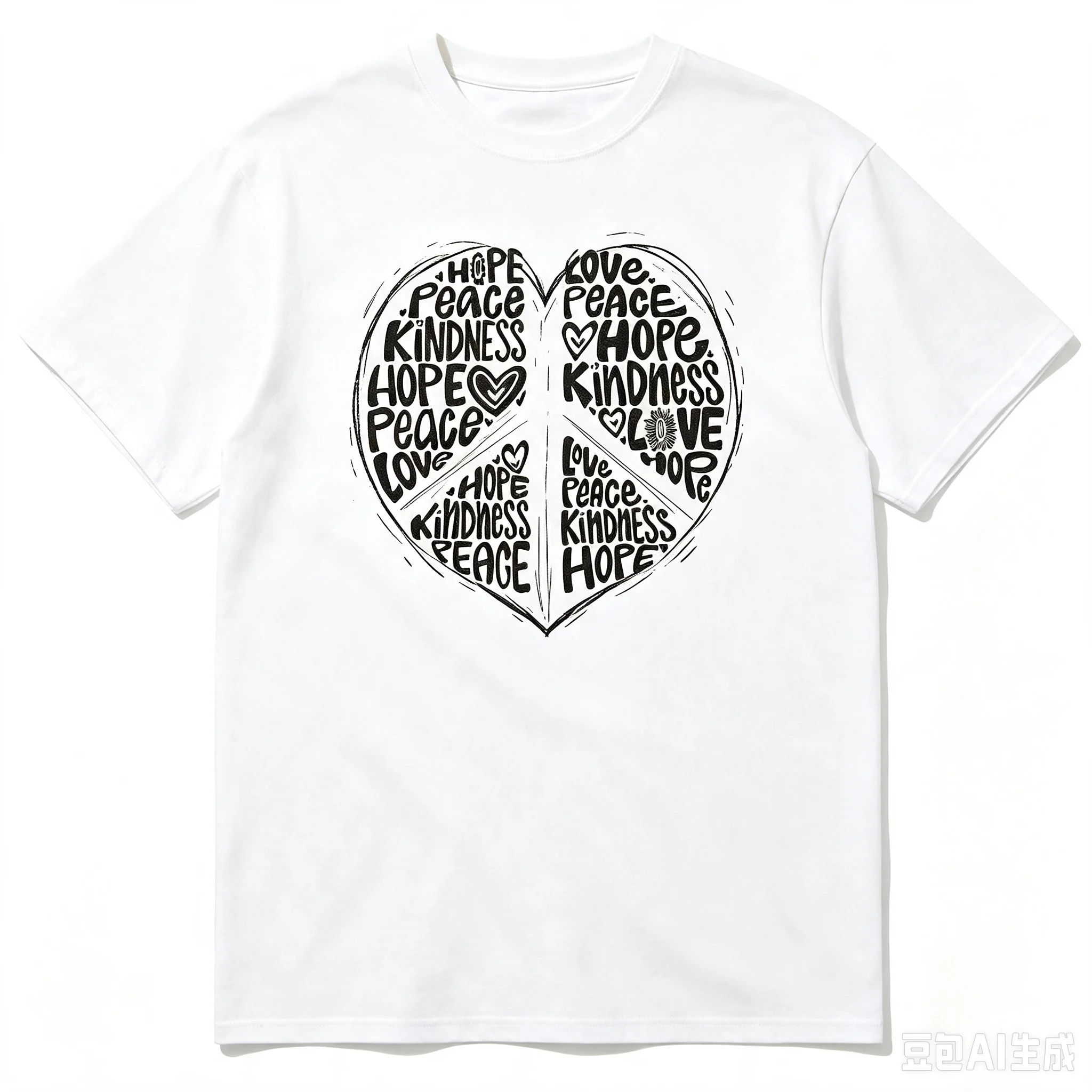 Retro Hand Drawn Heart T‑shirt Peace Hope Love Kindness Inspirational Quote Print Casual Streetwear Tops