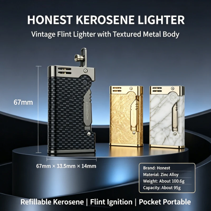 Briquet à allumage latéral HONEST, corps métallique coupe-vent, motif personnalisé, rechargeable, cadeau premium pour fumeurs pour hommes