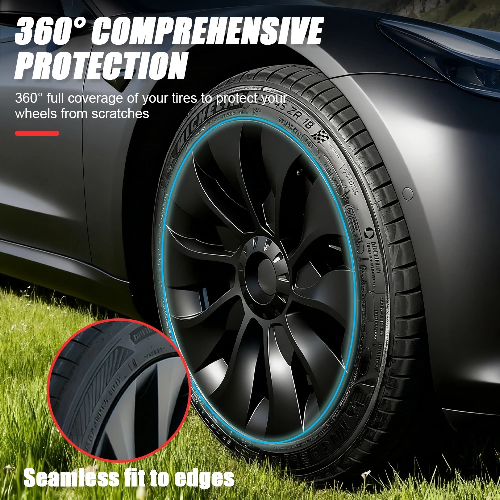4 قطعة محور أداء السيارة استبدال غطاء عجلة Hubcap كامل حافة غطاء اكسسوارات ل تسلا نموذج 3 18 بوصة أغطية الاطارات 2020-2023