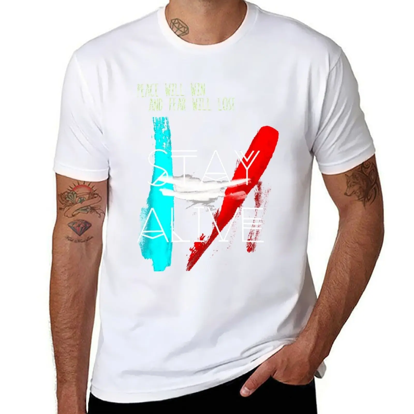 

Peace will Win Fear WIll Lose - Stay Alive Quotes T-Shirt t shirts for man cotton funny anime t shirts for man T-Shirt
