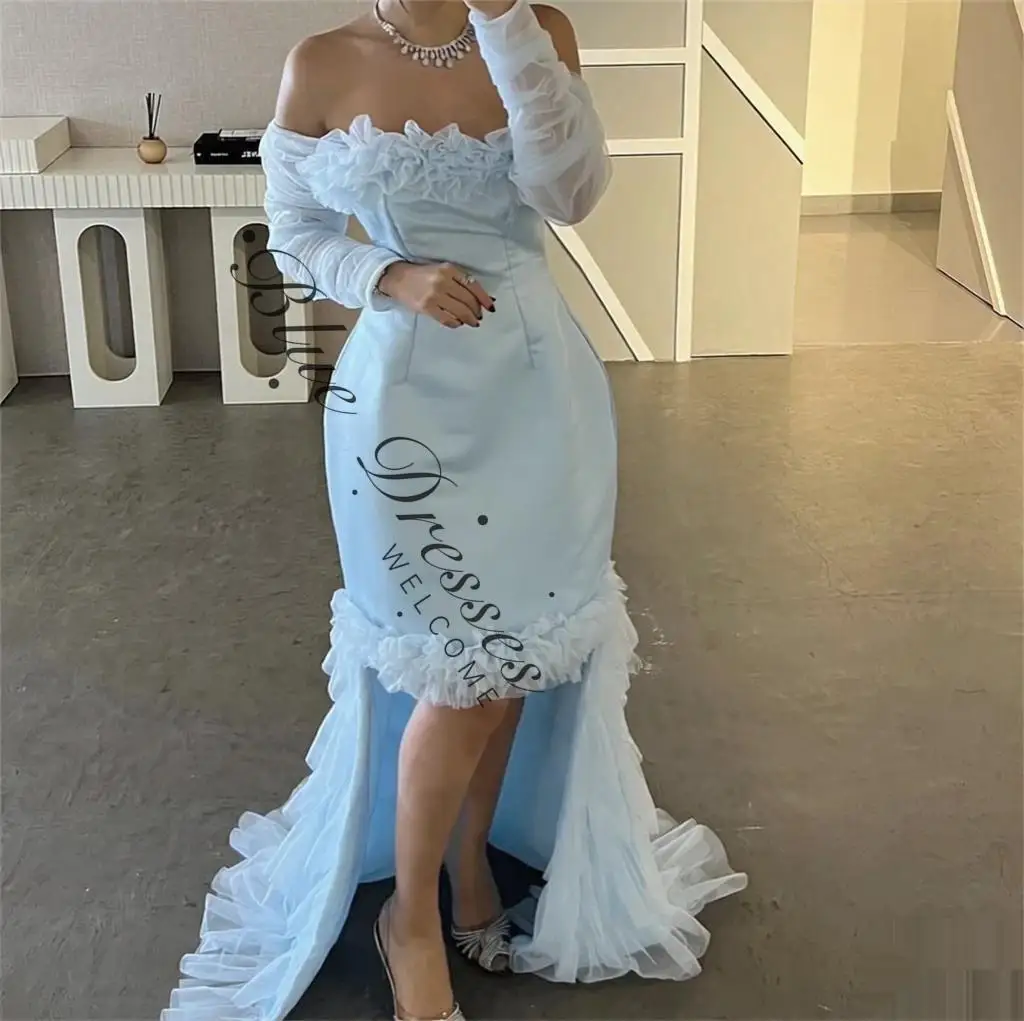 

customized Evening Dresses Fashion Off the Shoulder Long Sleeves Celebrity Gowns Soft Special Occasion Gowns
