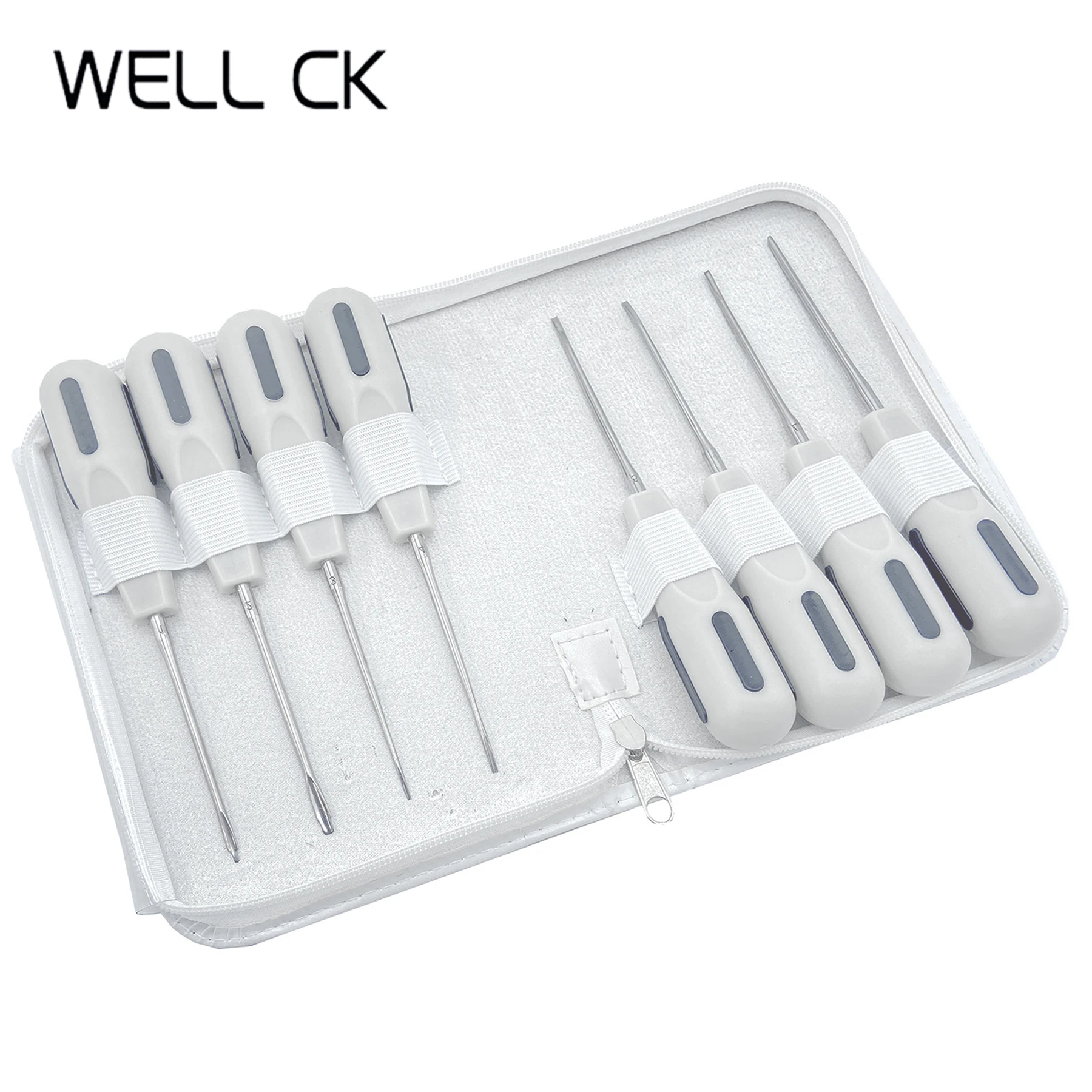 WELL CK 8pcs Stainless Steel Dental Luxating Lift Elevators Set Clareador Curved Root Dentist Surgical Instrument Plastic Handle