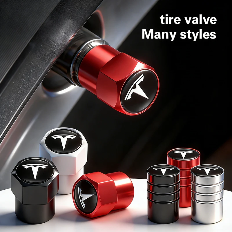 4 tapas de válvula de metal 3D para neumáticos de coche, cubiertas antipolvo para ruedas, compatibles con Tesla Model 3 Highland 2023, Model S, Model X, Model Y