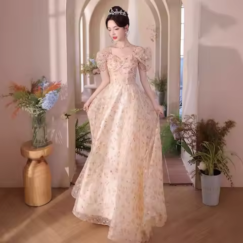 Strap Evening Dress 2026 New Adult Ceremony Banquet Host Elegant, Niche, High-end Sense Art Exam Princess Dress Customization