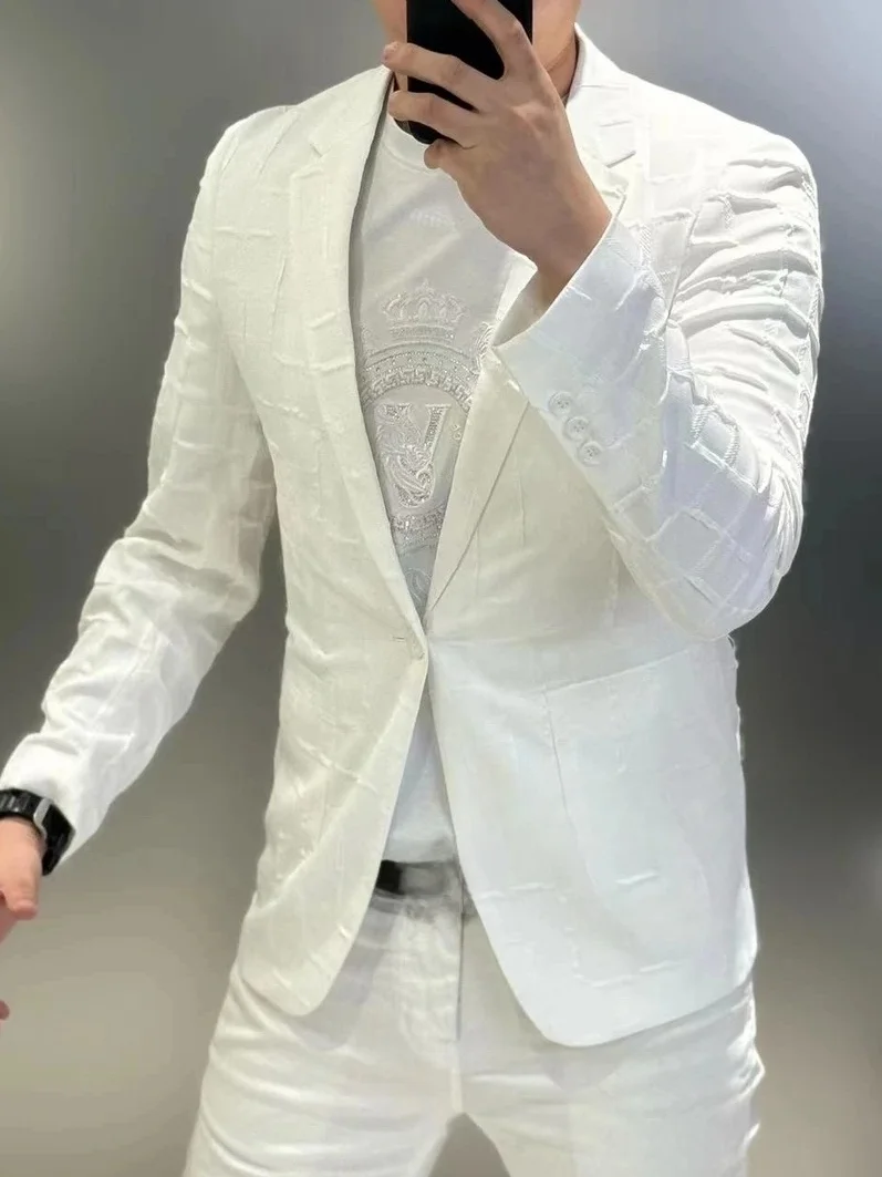 

Высококачественный белый повседневный мужской костюм: новинка весна-лето, модный, универсальный, для бизнеса и повседневной носки, элегантный и стильный.