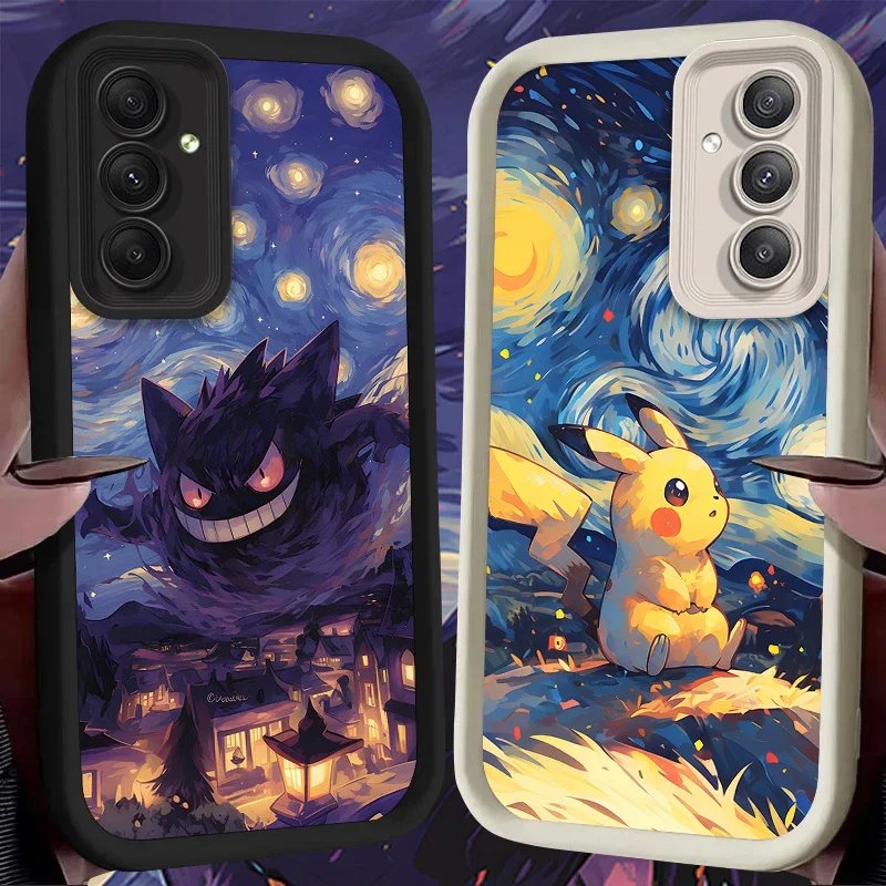 Capa para samsung galaxy a55 a35 a25 a15 a05 a05s 5g a24 a13 a23 a12 a22 a32 a52 a52s a71 a72 a51 4g pintura a óleo p-pokemon capa