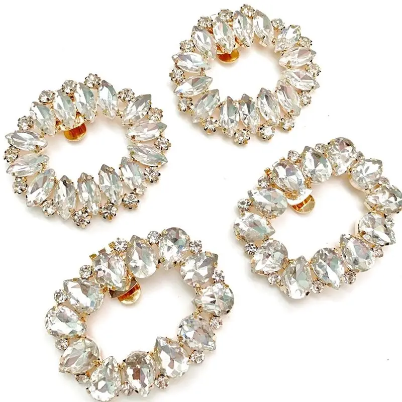 AT33 4Pcs Elegant Rhinestone Crystal Metal Shoe Clips Bridal Flower Shoe Buckles for Wedding Party Purse Hardware Decoration