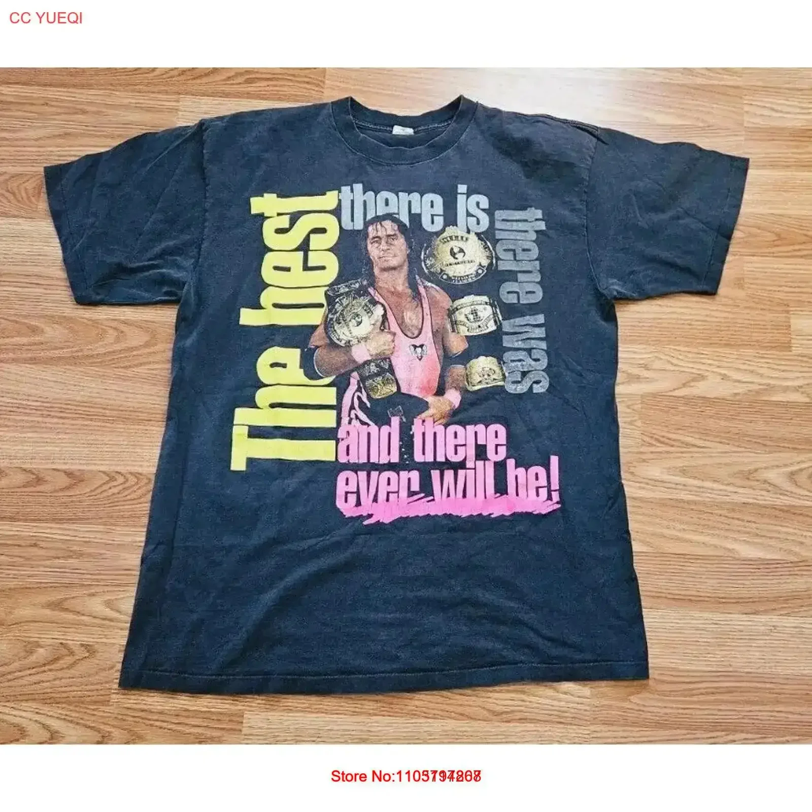 تي شيرت كلاسيكي 90s WWF Bret The Hitman Hart للمصارعة مزدوج الجوانب XXL 2XL قميص مغسول للارتداء اليومي عتيق مغسول #1