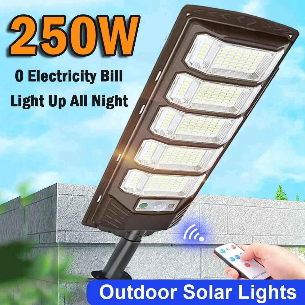 250w poderosas luzes solares ao ar livre carga de luz solar com sensor movimento à prova dwaterproof água solar luz rua jardim led holofote solar