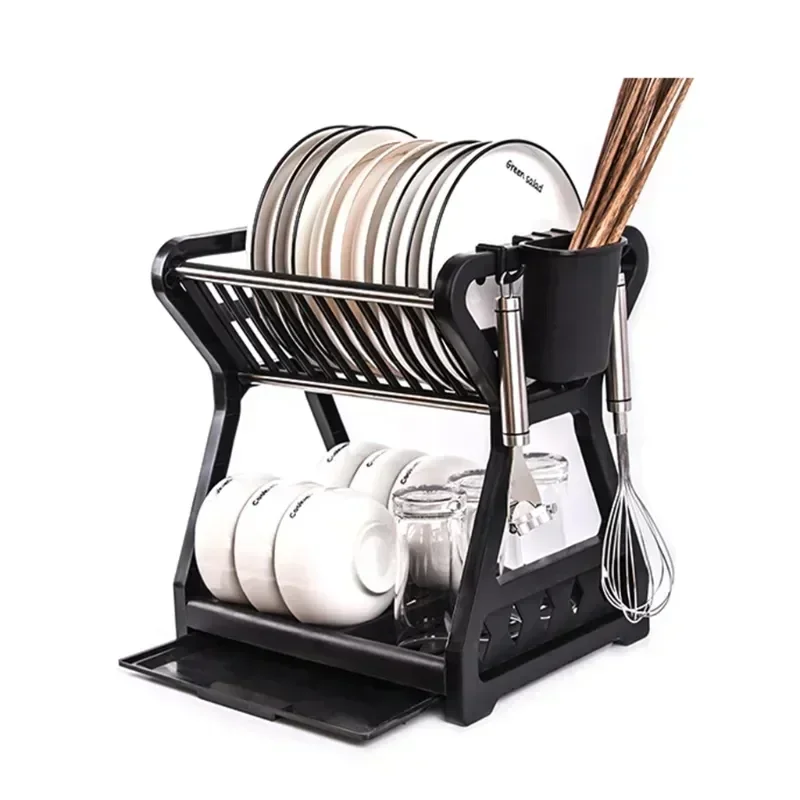 อ่างล้างจานเคาน์เตอร์ผู้ถือรายการครัวจานตายRack Double Layerชั้นวางจานพลาสติกDrying Standเครื่องตัดถ้วยStorage