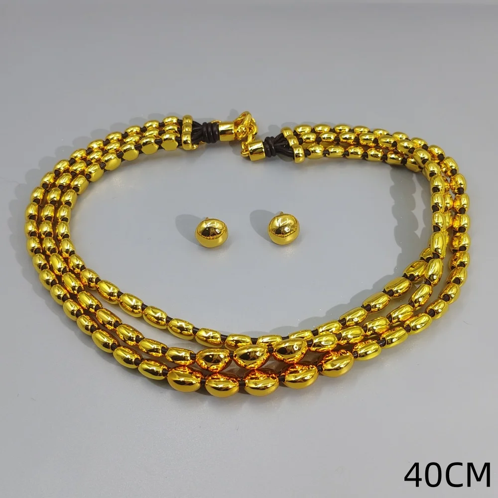 2026 Spring Light Luxury Classic Gold and Silver Multi layered Round Bead Earrings Necklace Jewelry Two Piece Set Party Gift