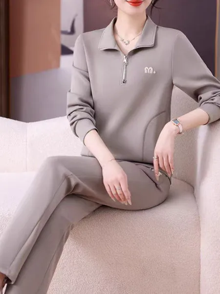 

Весенне-осенний новый женский спортивный костюм, брендовый комплект из двух предметов с синим воротником, свободные длинные брюки с высокой талией све