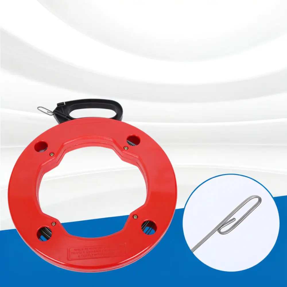 Red Steel Fish Tape Cable Puller For Hengsheng Electric Electrical Conduit Wiring Tool Wall Installation Threading Snake Tool