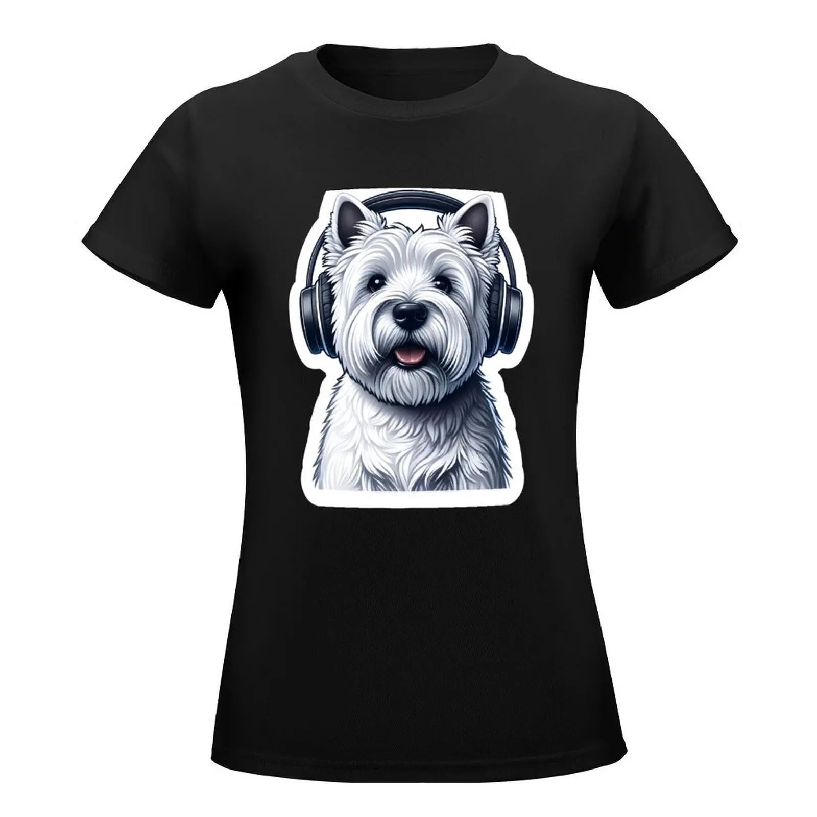 Dog with Headphones - Westie T-Shirt new edition sports fans vintage cute t-shirts for Women