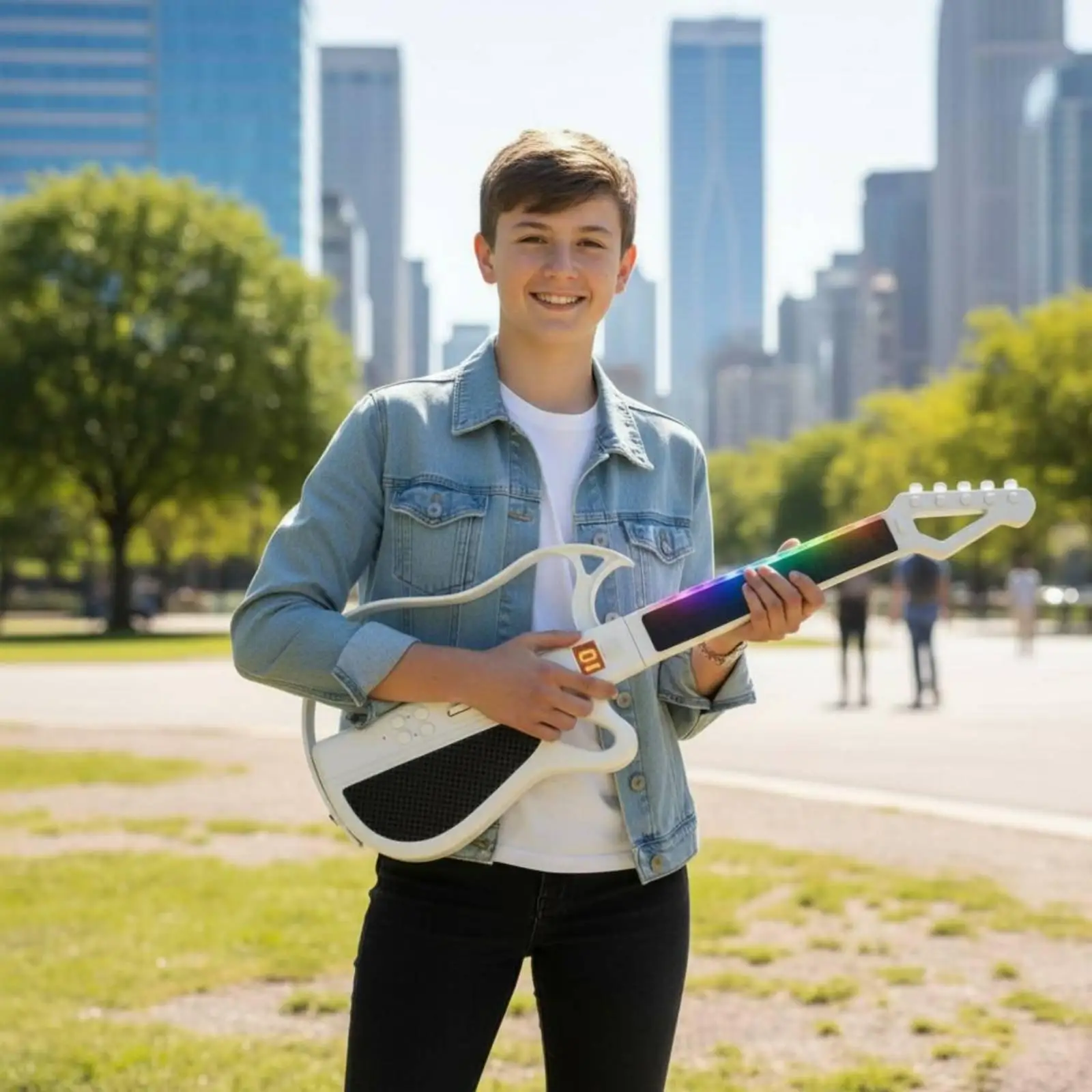 Children Foldable Music D Innovative Kids Electronic Guitar with 7 Instrument Sounds Portable Smart Toy for School Travel