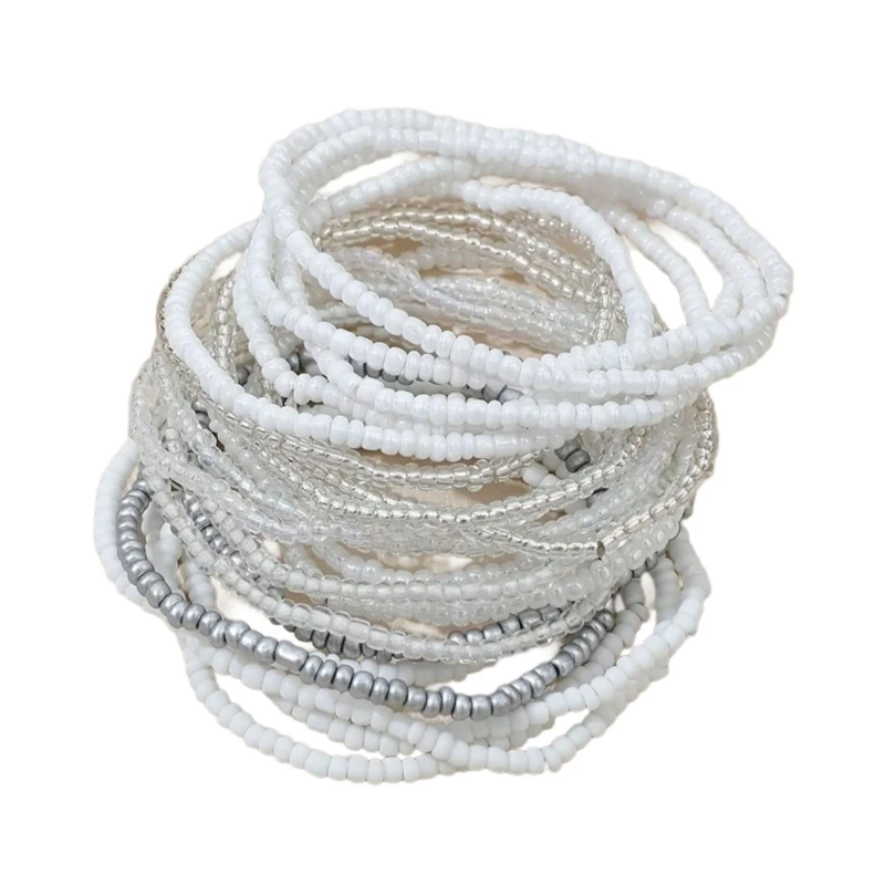 Elegant White Seed Bead Bracelet Pack of 20 White Beaded Bracelets for Beach Vacation Fashionable Wrist Chain