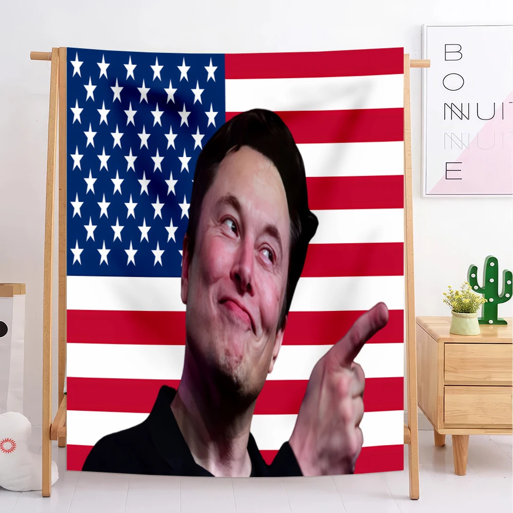 

130x150cm Elon Musk American Flag Engineer Blanket Fashionable Printed Roundt Throw Blanket Bed Blanket Anti-Static Fuzzy Soft