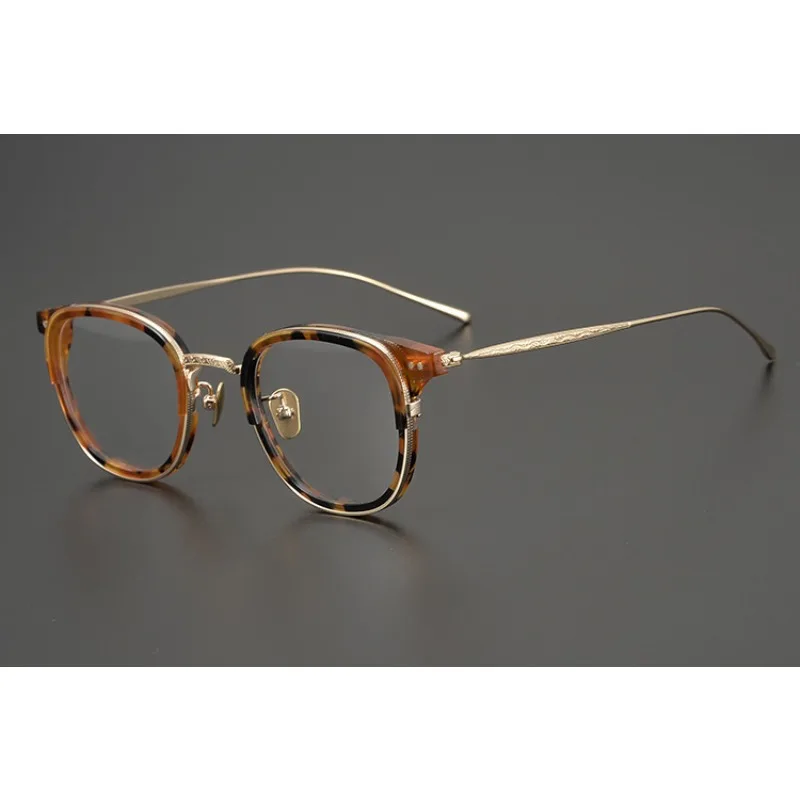 Japanese titanium glasses frame can be equipped with myopia retro glasses frame men's gold engraved glasses literature and art