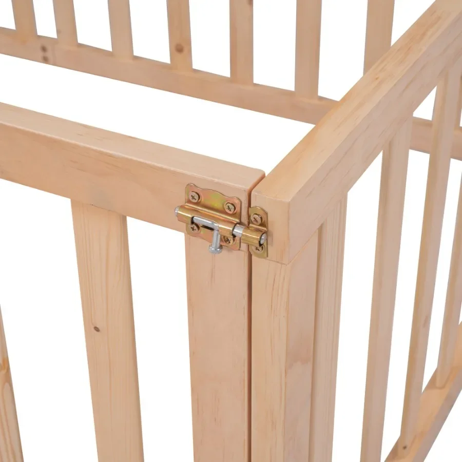 إطار سرير أرضي خشبي مزدوج الحجم مع سياج وباب طبيعي OLD SKU: WF289661AAM