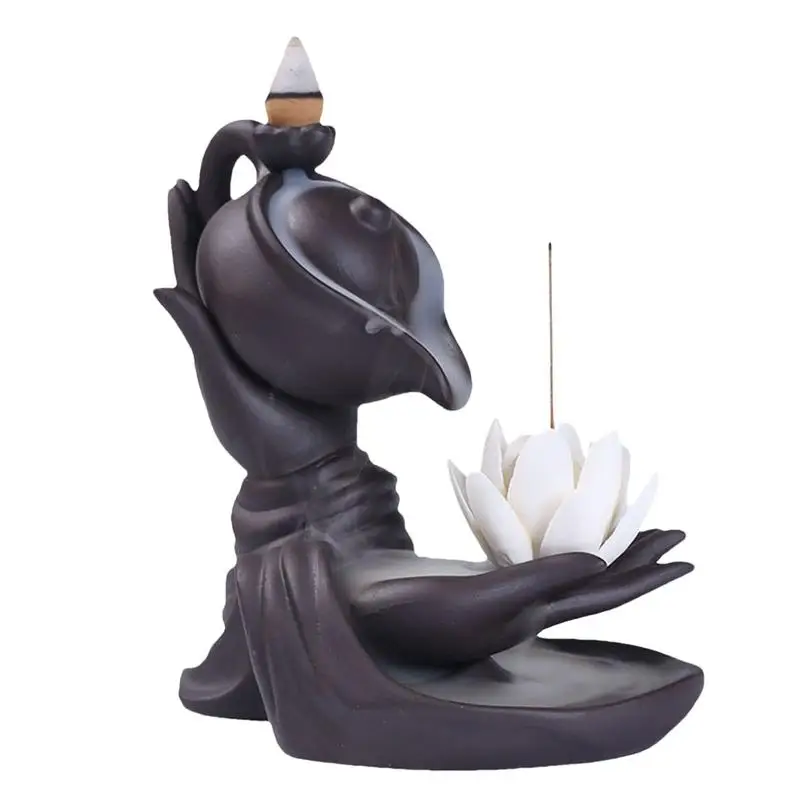 Buddha Hand Backflow Incense Burner Buddha Lotus Hand Backflow Incense Burner Lucky Church Bowl Charcoal Metal Vintage Decor