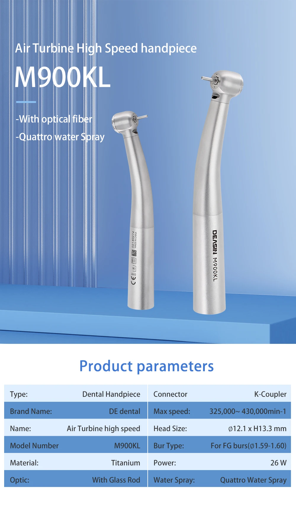 DEASIN Drehmoment Kopf Dental Air Turbine High Speed Handstück M900KL 26W Ultraleicht Titan Körper KV Kopplung Optische Zahnarzt Werkzeuge – Detail 1