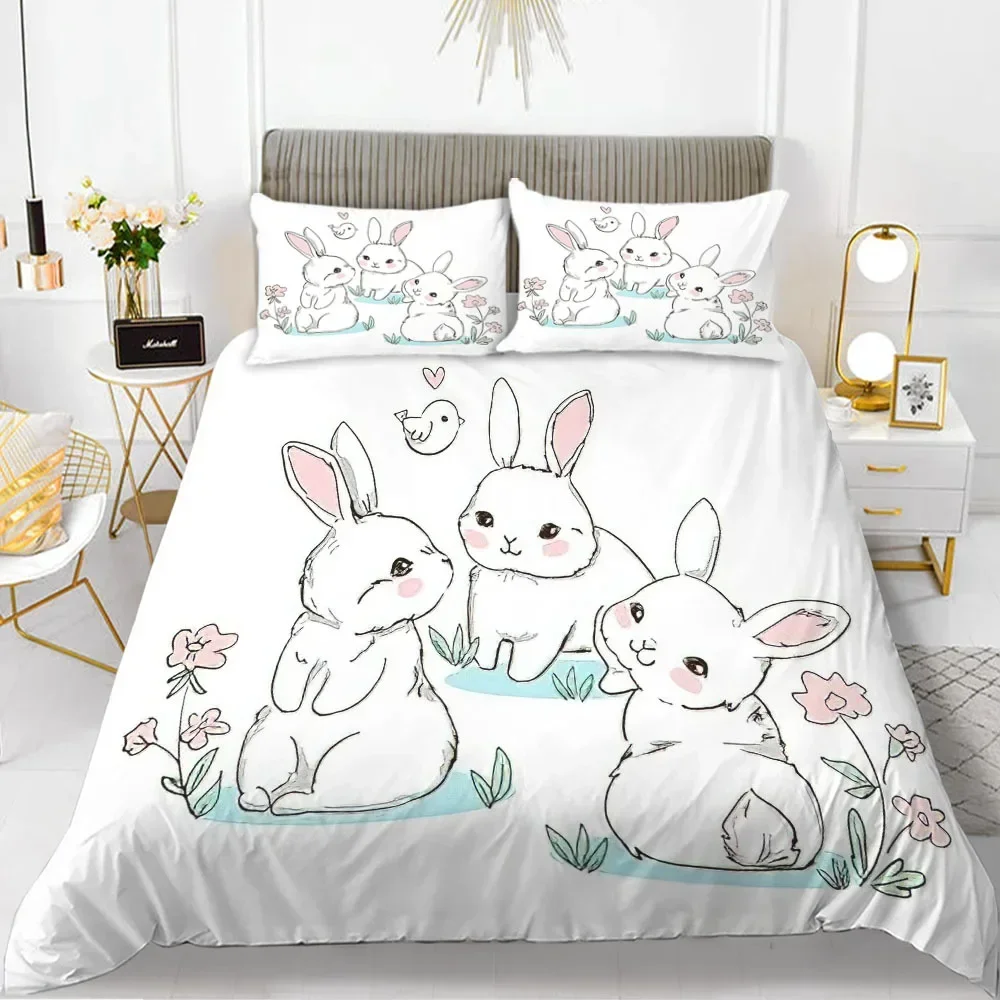 

Single-sided Rabbit Animals Printed Comforter Bedding Sets, Comfortable Bedspreads, Duvet Bedding, Birthday Gift, 3Pcs