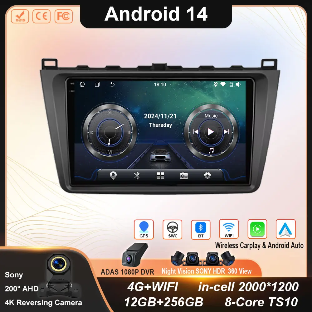 For Mazda 6 GH 2008 2009 2010 2011 2012 2012 Carplay Auto Android 14 Car Radio Multimedia Video Player Navigation No 2Din 2 Din