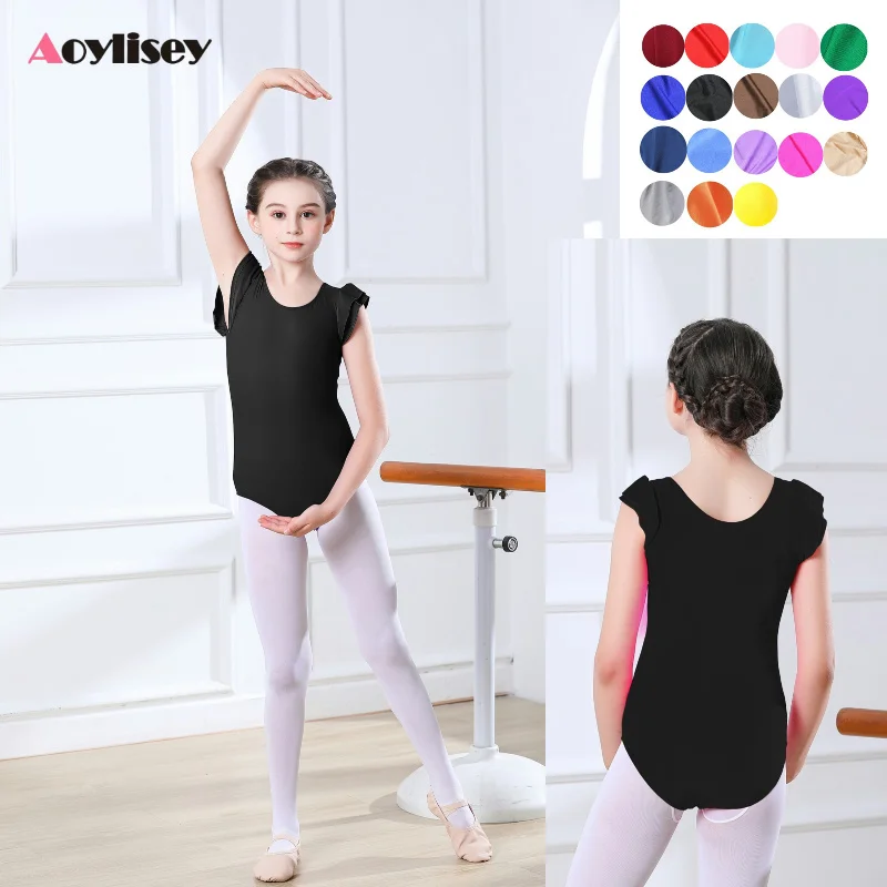 AOYLISEY Meisjes Ballet Dans Maillots Ruche Mouw Gymnastiek Body Peuter Kids Romper Buik Outfits Toneelkostuum 3-12Year