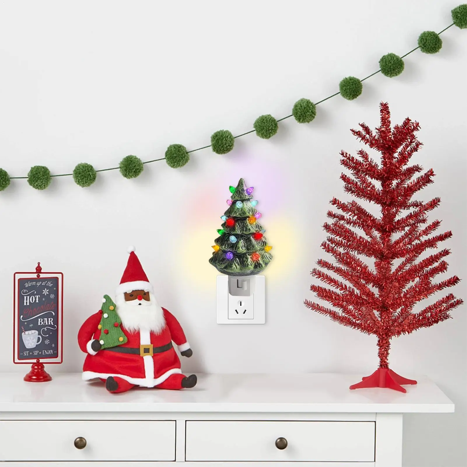 Świąteczna lampka nocna w kształcie choinki, retro oświetlenie ambientowe, lampka choinkowa zasilana przez wtyczkę, dekoracja ścienna do sypialni, salonu, pokoju dziecięcego.