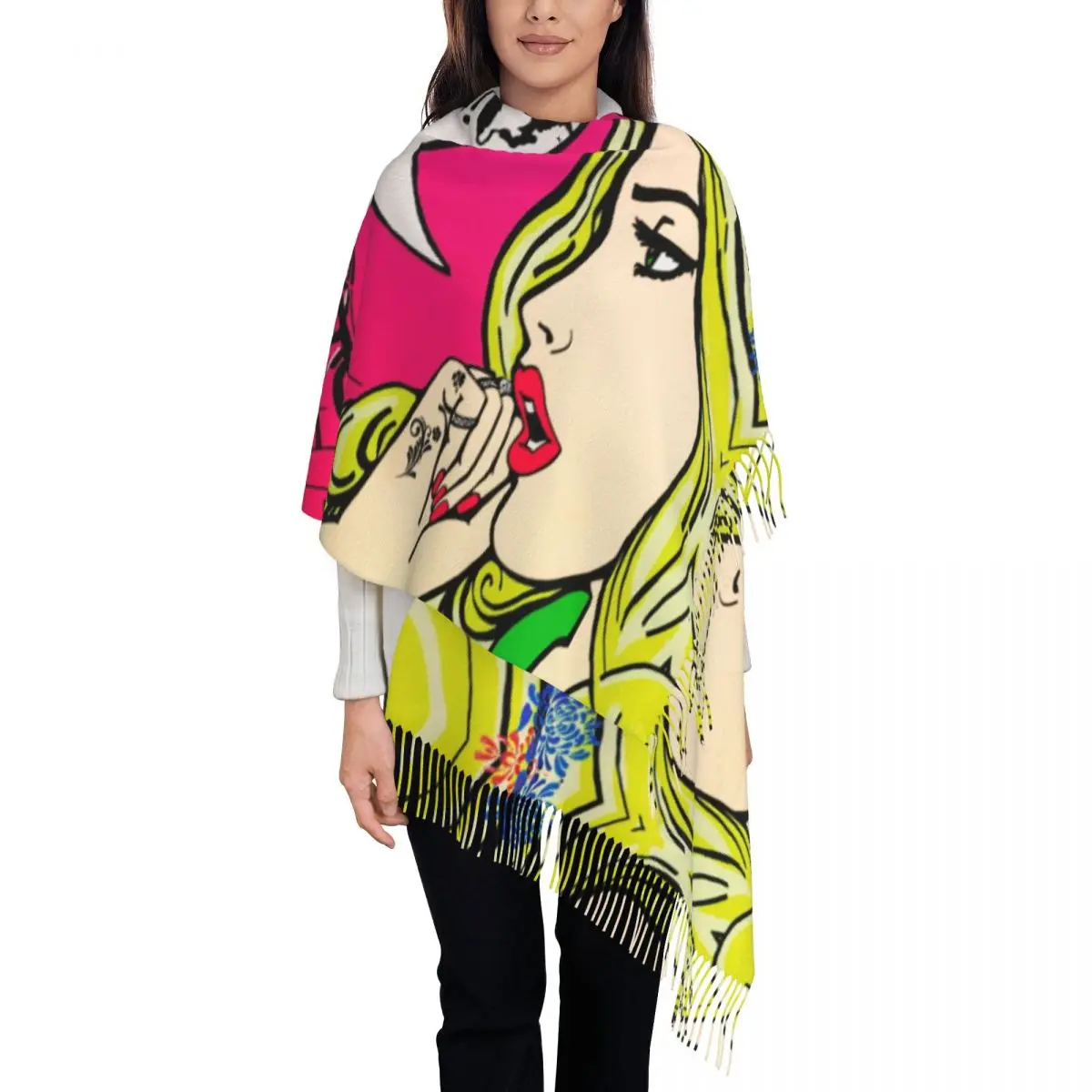 Ladies Long Banksy Goes Pop Art Scarves Women Winter Fall Thick Warm Tassel Shawl Wraps Street Graffiti Scarf